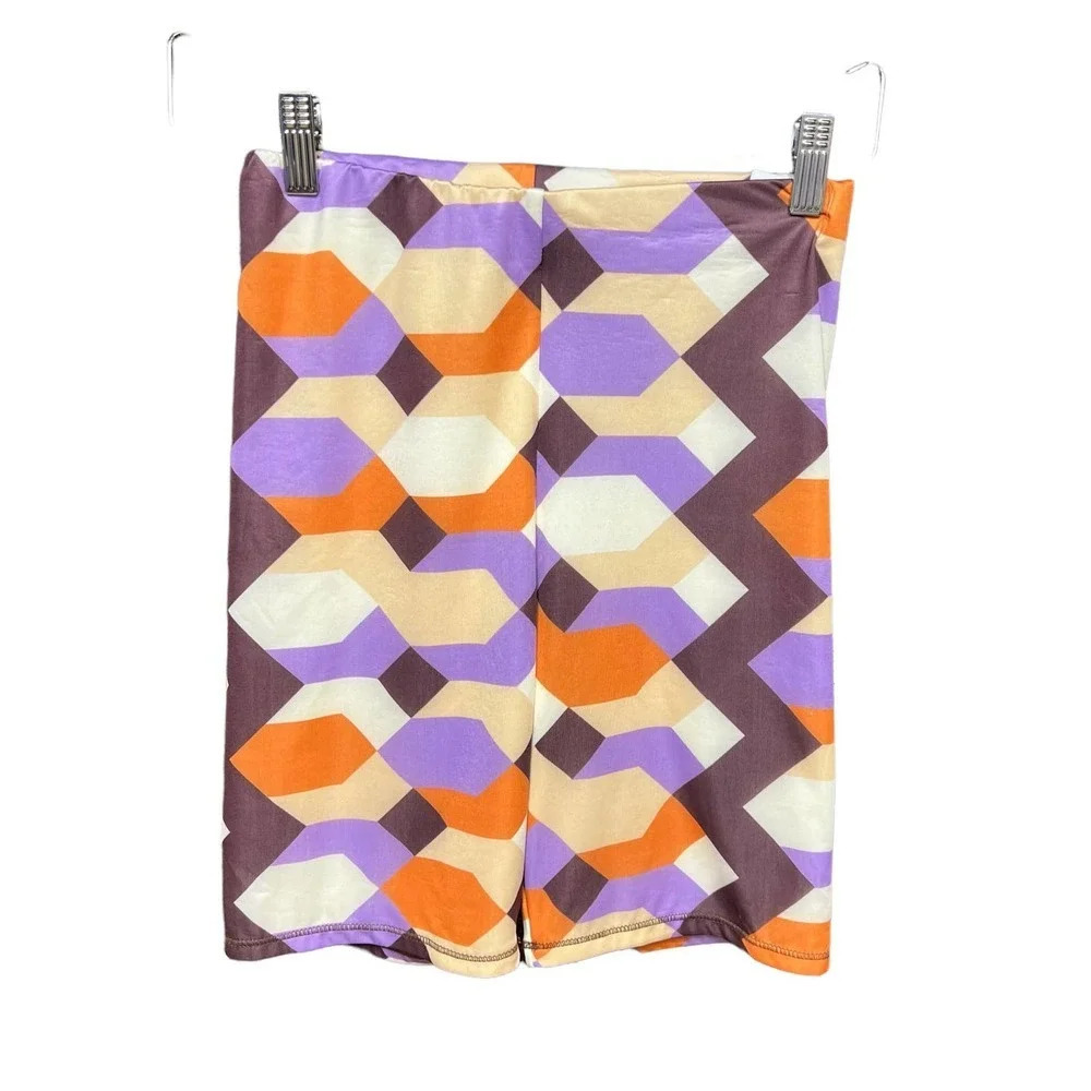 Zara Geometric Print Bike Shorts Purple Orange Sizeβ Medium